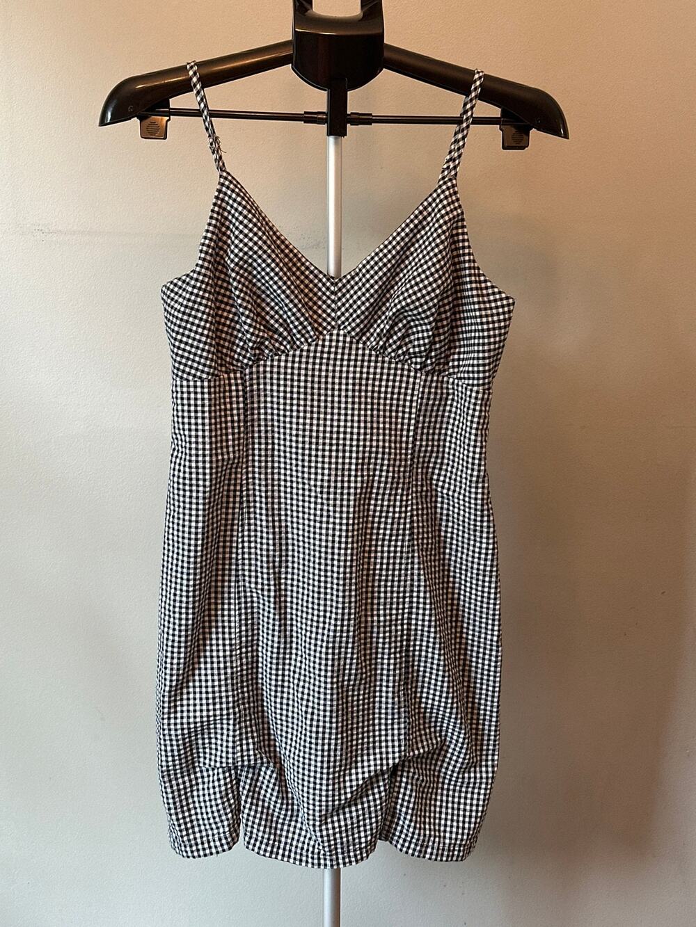 SO Gingham Checkered Mini Dress Juniors 11 Black White Strappy Coquette Y2K